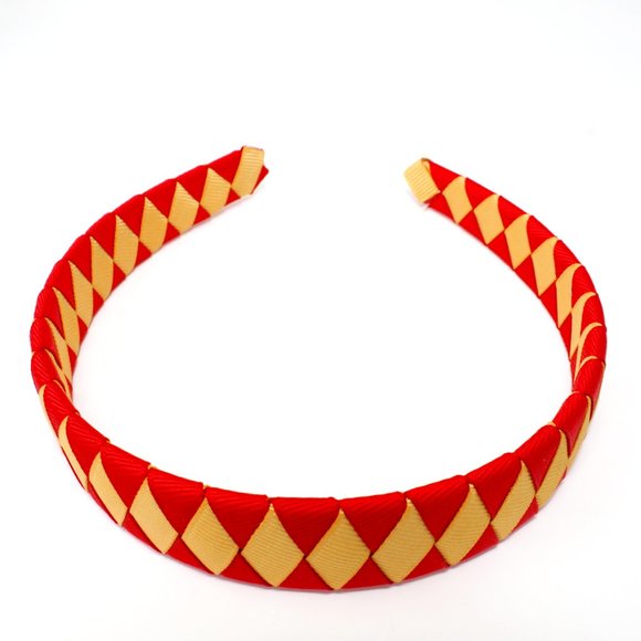 Handmade Diamond Pattern Red Gold Double Ribbon Headband SF 49ers Handcraft - Picture 2 of 4